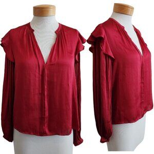 Dolan Left Coast Collection Sloane Red Wine Ruffle Accordion Pleated Blouse S